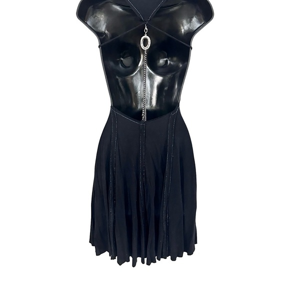 Divina Pele Rayon Frayed Dress Open Back Detachable Embellished Rhinestone Charm - Picture 3 of 11